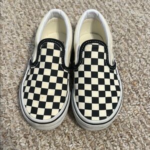 Vans Kids Checkerboard Slip-On Shoes - Black and White Size 12